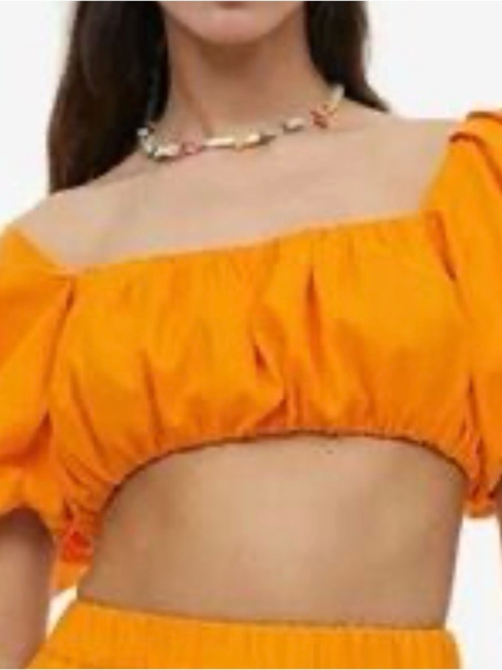 H&M Orange Off-Shoulder Crop Top with Puff Sleeves
